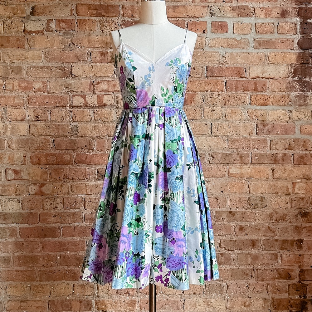 Vintage 1950s Floral Print Midi Dress